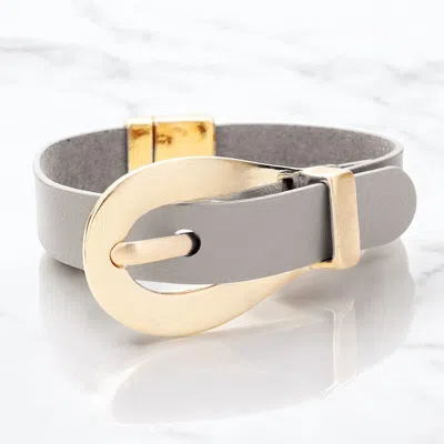 Fashnzfab Belt Buckle Faux Leather Magnetic Bracelet In Gray
