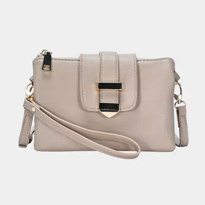 Fashnzfab Belt Buckle Pointed Wristlet Clutch / Crossbody Bag In Beige