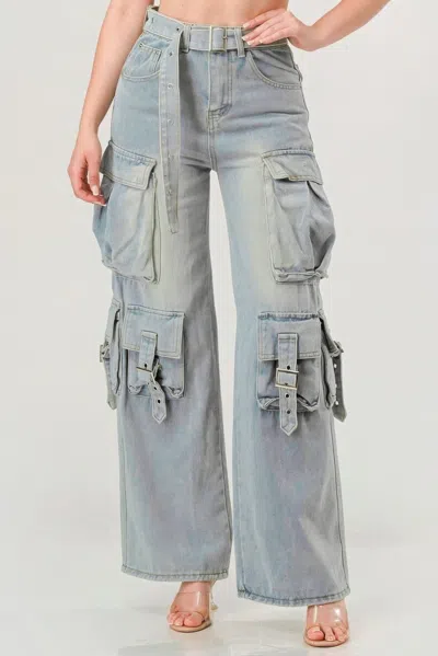 Fashnzfab Belted Denim Cargo Jean In Multi