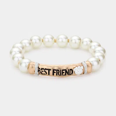 Fashnzfab Best Friend Message Pearl Stretch Bracelet Worn Gold In Multi