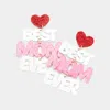 Fashnzfab Best Mom Ever Message Glittered Metal Plate Dangle Earrings - Multi In Pink