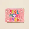 Fashnzfab Best Mom Ever Message Seed Beaded Flower Sequin Embellished Mini Pouch Bag In Pink