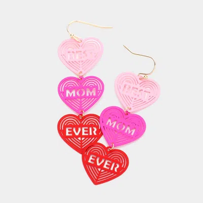 Fashnzfab Best Mom Ever Message Triple Heart Link Dangle Earrings In Multi