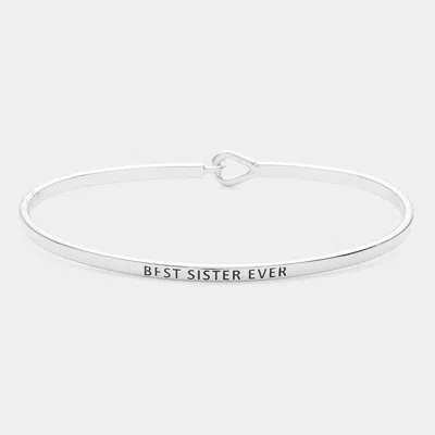 Fashnzfab Best Sister Ever Thin Brass Metal Hook Bracelet Rhodium In Multi