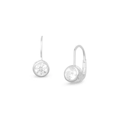Fashnzfab Bezel Set Cz Lever Earrings In Silver