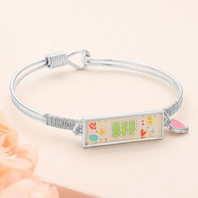 Fashnzfab Bff Enamel Heart Charm Message Hook Bracelet Antique Silver In Metallic