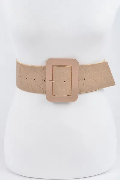 Fashnzfab Big Metal Buckle Embossed Plus Size Belt In Brown