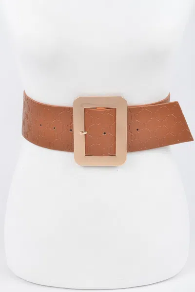 Fashnzfab Big Metal Buckle Embossed Plus Size Belt In Brown