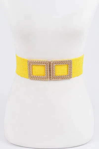Fashnzfab Big Metal Buckle Faux Straw Stretch Belt In Yellow