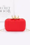 Fashnzfab Big Metal Flower Satin Case Bag In Red