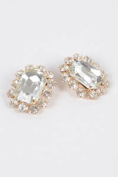 Fashnzfab Big Stone Stud Earrings In Purple