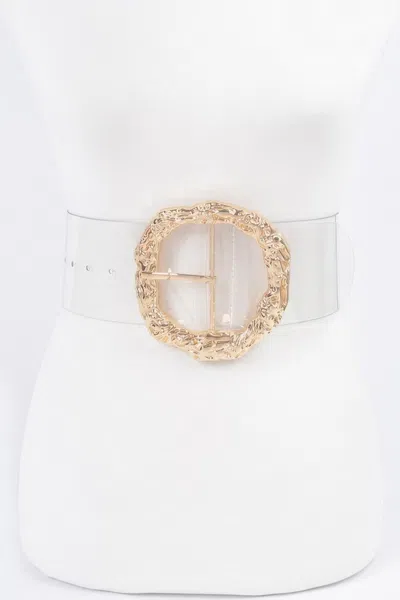 Fashnzfab Big Vintage Round Metal Buckle Clear Plus Size Belt In White