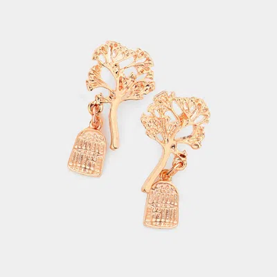 Fashnzfab Bird Cage Dangle Tree Of Life Earrings In Multi
