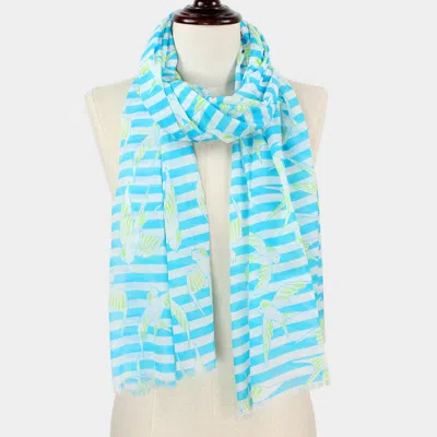 Fashnzfab Bird Stripe Print Scarf In Blue