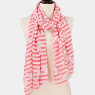 Fashnzfab Bird Stripe Print Scarf In Pink