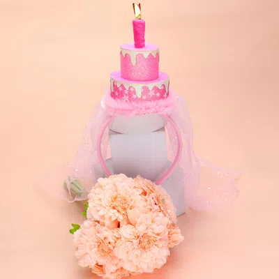 Fashnzfab Birthday Cake Veil Headband In Pink