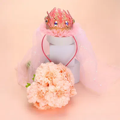 Fashnzfab Birthday Crown Veil Headband In Pink