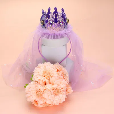 Fashnzfab Birthday Crown Veil Headband In Purple