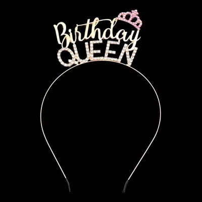 Fashnzfab Birthday Queen Rhinestone Metal Headband In Gold