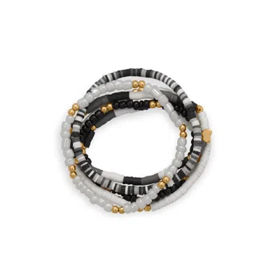 Fashnzfab Black Glass And Rubber Bead Friendship Bracelet Set In Gray