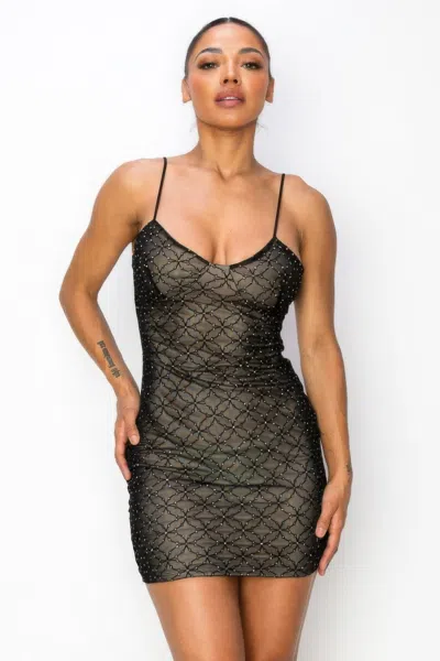 Fashnzfab Black Mesh Mini Dress With Sequinbs
