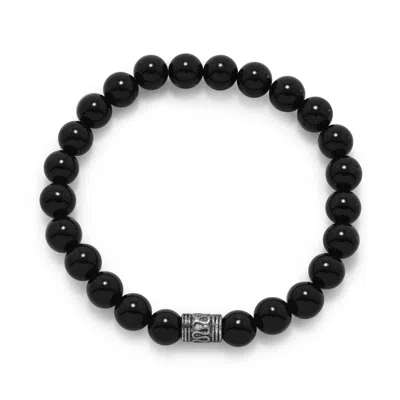 Fashnzfab Black Onyx Bead Fashion Stretch Bracelet In Purple
