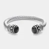 Fashnzfab Black Stone Tip Cable Cuff Bracelet Black In Metallic