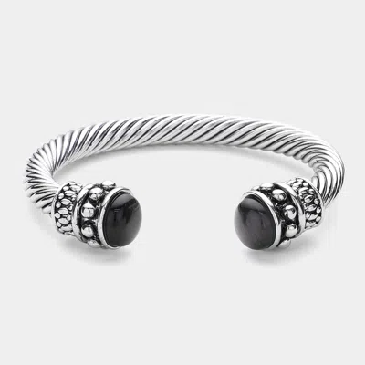 Fashnzfab Black Stone Tip Cable Cuff Bracelet Black In Metallic