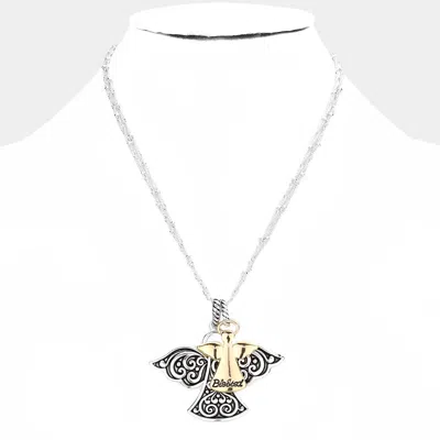 Fashnzfab Blessed Antique Metal Angel Pendant Necklace In Gray