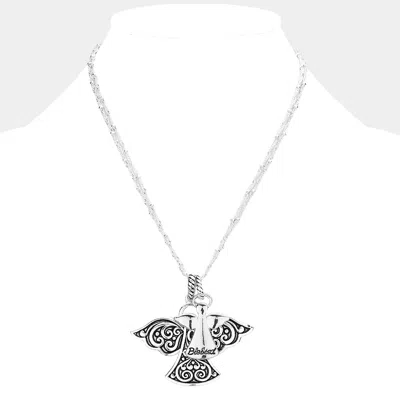 Fashnzfab Blessed Antique Metal Angel Pendant Necklace In Metallic