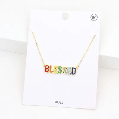 Fashnzfab Blessed Brass Metal Enamel Message Pendant Necklace In Multi