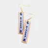 Fashnzfab Blessed Genuine Leather Bar Dangle Earrings - Blue In Blue