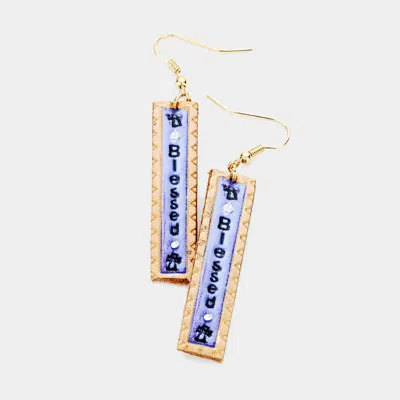 Fashnzfab Blessed Genuine Leather Bar Dangle Earrings - Blue