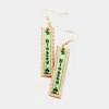 Fashnzfab Blessed Genuine Leather Bar Dangle Earrings - Green In Green