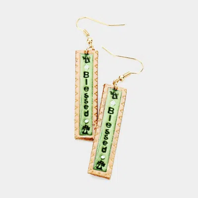 Fashnzfab Blessed Genuine Leather Bar Dangle Earrings - Green