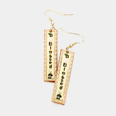 Fashnzfab Blessed Genuine Leather Bar Dangle Earrings - Ivory In Gold