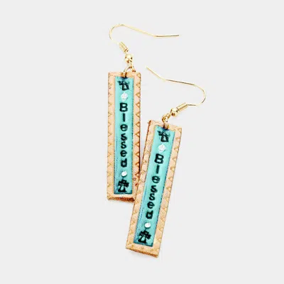 Fashnzfab Blessed Genuine Leather Bar Dangle Earrings - Turquoise In Gold