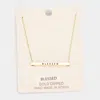 Fashnzfab 'blessed' Horizontal Metal Bar Pendant Necklace In Gold