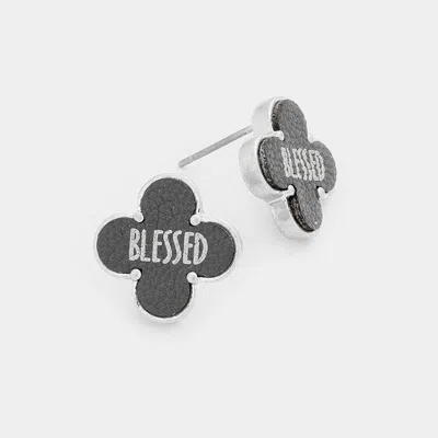 Fashnzfab Blessed Leather Quatrefoil Clover Stud Earring - Gray, Worn Silver In Brown