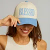 Fashnzfab Blessed Message Embroidered Five Panel Canvas Baseball Cap In Blue