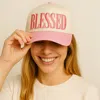 Fashnzfab Blessed Message Embroidered Five Panel Canvas Baseball Cap In Pink