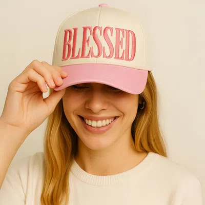 Fashnzfab Blessed Message Embroidered Five Panel Canvas Baseball Cap In Pink
