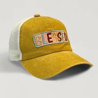 Fashnzfab Blessed Message Mesh Back Baseball Cap In Yellow
