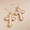 Fashnzfab Blessed Message Mother Of Pearl Cross Dangle Earrings In Multi