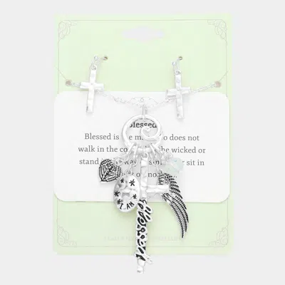 Fashnzfab Blessed Message Multi Charm Pendant Necklace In Metallic