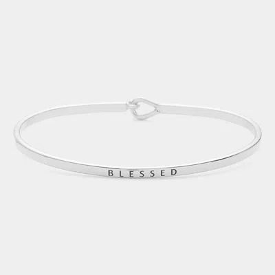 Fashnzfab Blessed Message Thin Brass Metal Hook Bracelet Rhodium In Metallic