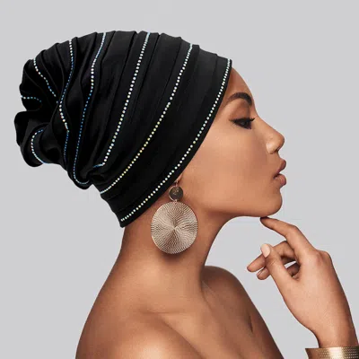 Fashnzfab Bling Accented Turban Hat In Black
