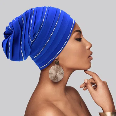 Fashnzfab Bling Accented Turban Hat In Blue