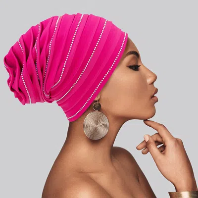Fashnzfab Bling Accented Turban Hat In Pink
