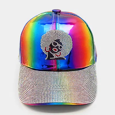 Fashnzfab Bling Afro Girl Accented Rainbow Baseball Cap In Multi